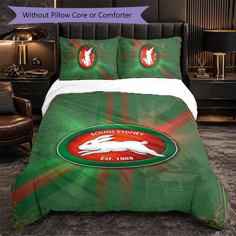 South Sydney Rabbitohs Modello Microfibra Set Biancheria da Letto 3 Pezzi Decorazione Copripiumino per Camera da Letto Uso Domestico