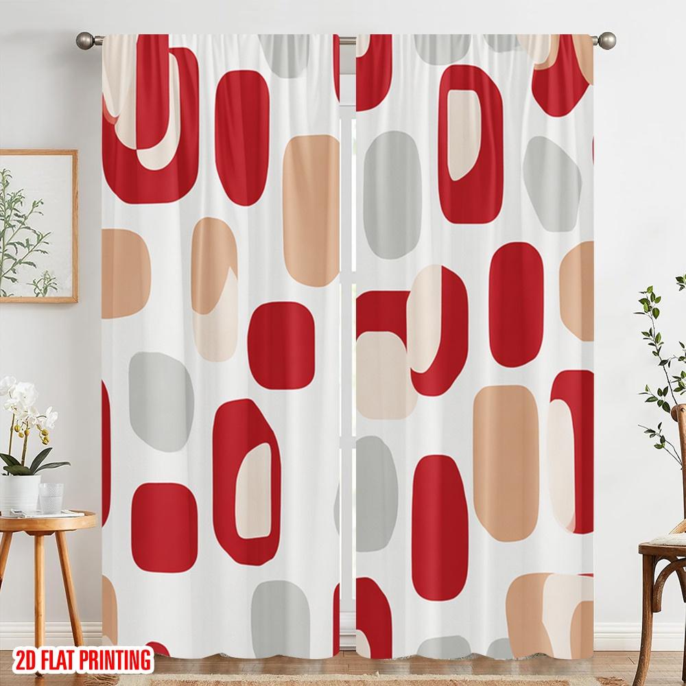 2pcs,2D plane printing Creative Curtains Retro Geometric Ovals Polyester Easy Install (without rod) Art Deco Festive Perfect for