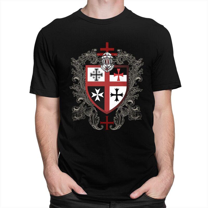 Maßgeschneiderte Tempelritter Kreuz Schild T-Shirts Herren 100% Baumwolle T-Shirts Mittelalterlicher Krieger Schwert T-Shirt Kurzarm Freizeit T-Shirt