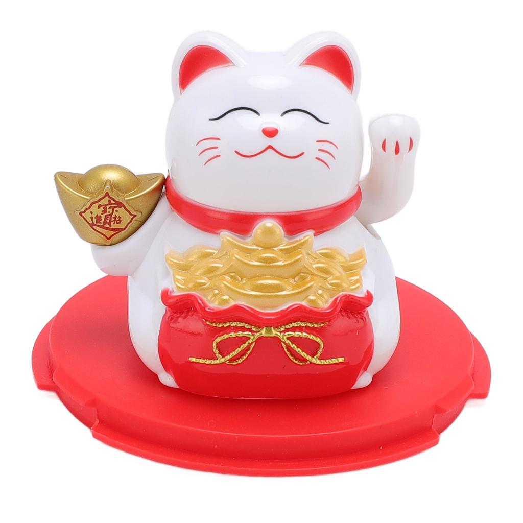 Feng Shui Lucky Cat Solar Powered Waving Maneki Neko Decoration Lucky Cat Statue for Home Shop Car