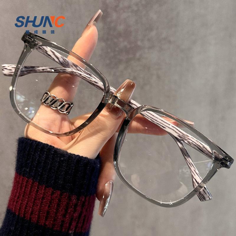 Wood Grain Large Frame Thin Plain Glasses Anti-Blue Light Can Be Matched With Degree Flat Glasses Student Retro