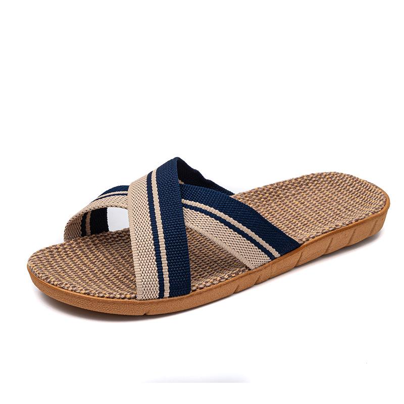 Summer new cool slippers linen slippers women's home breathable home couple indoor silent lightweight slippers