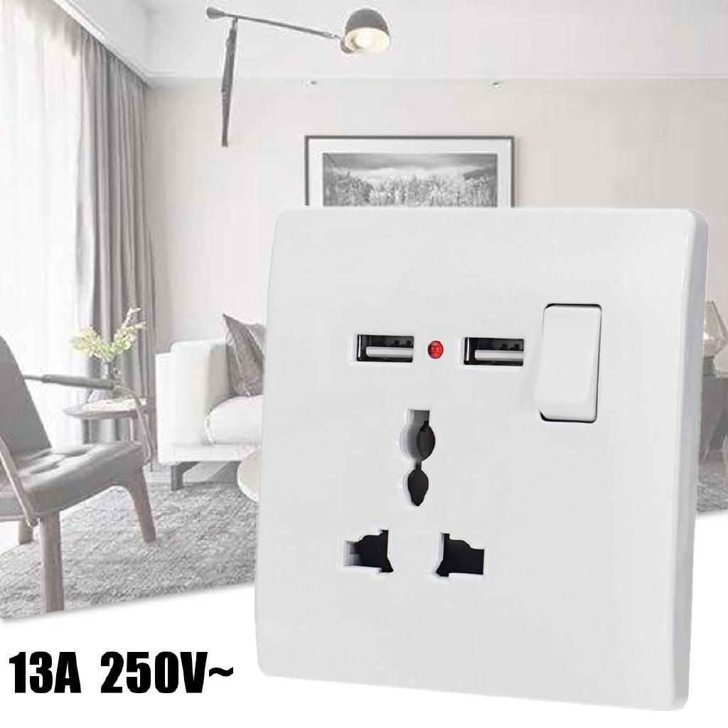 Veggkontakt 2 USB Strømadapter Port Utgangspanel Elektrisk Stikkontakt Hjemmebeslag Lader Støtsikker Enkel Installasjon 8,6x8,6cm