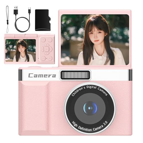 50MP Digital Camera for Kids, Selfie, 180° Rotating Lens, 1080P Video Recording, Mini Digital Camera, Kids Camera for Elementary School Students, Incl