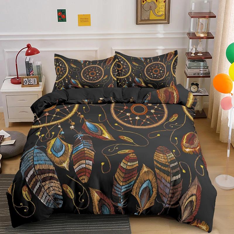Dreamcatcher King Queen Duvet Cover Bohemian Style Bedding Set For Teen Girl Women Orange Sunset Scenery 2/3Pcs Soft Quilt Cover