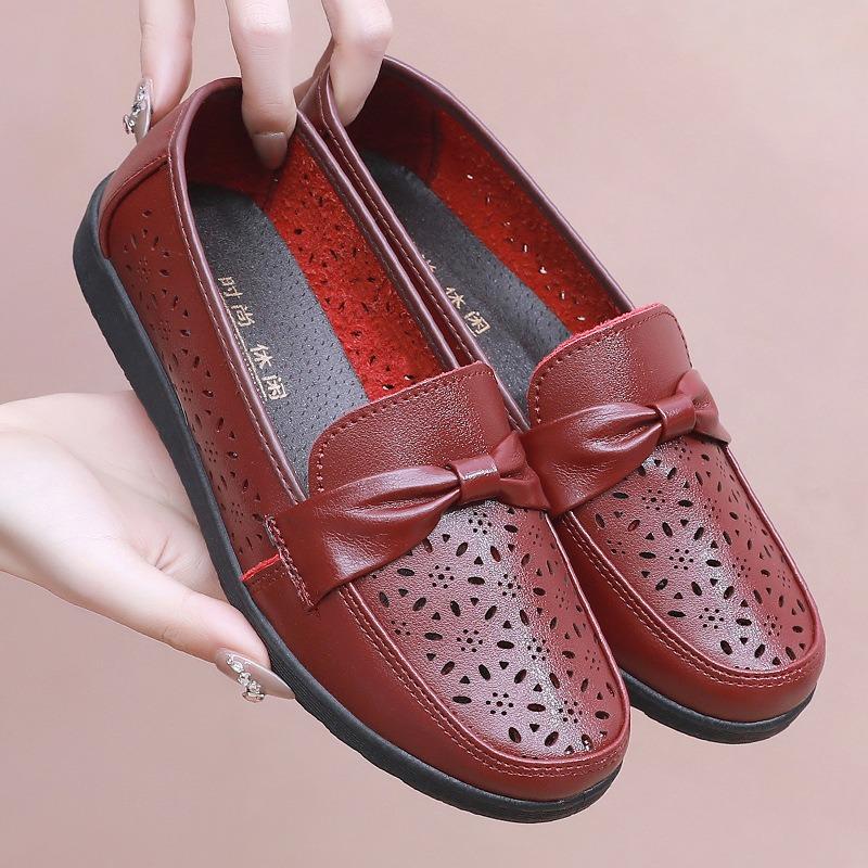 Soft-soled Shoes Baotou Sandals Medium and Old Women's Shoes Comfortable Non-slip Single Shoes Hollow Holes Elderly Leather Shoes Summer