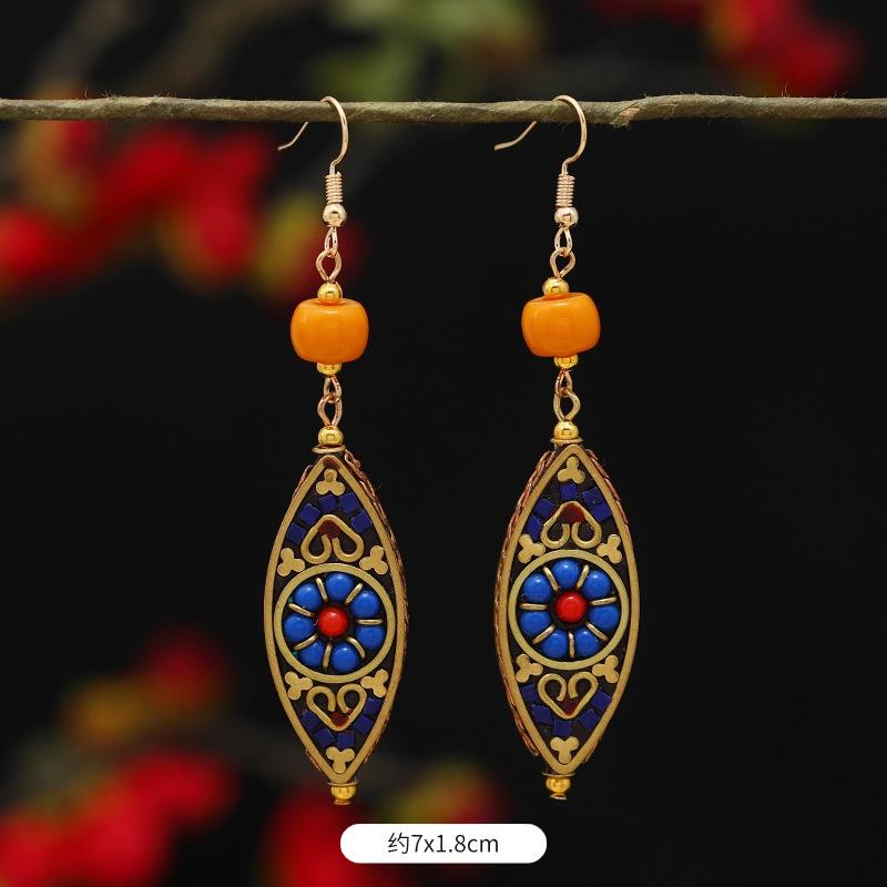Retro Exotic Style Nepalese Earrings Tibetan Niche Design Personalized Long Earrings Simple Earrings Women