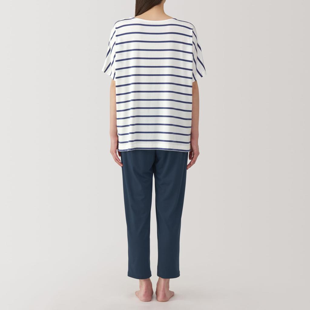 MUJI Smooth and Cool Short Sleeve Loungewear Blue Size FD1LBA5S Women's Set, Striped, Small,