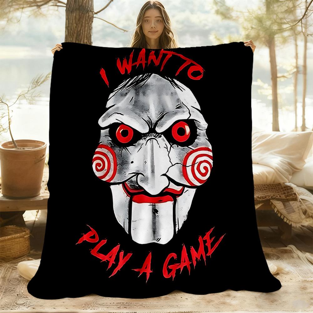 1pc Saw Billy the Puppet Outdoor Blanket Lightweight Flannel, Soft & Warm, All Season Use for Sofa, Outdoor, Camping, Living Room, Office, Chair