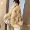 Women's Chinese-style Long Imitation Fox Fur Coat with Satin and Beaded Cape  Winter