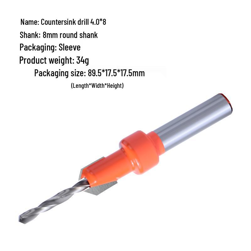 8-Piece Woodworking Countersink Drill Set - Self-Tapping, Concealed Installation, Alloy Step & Tapered Drill Bits