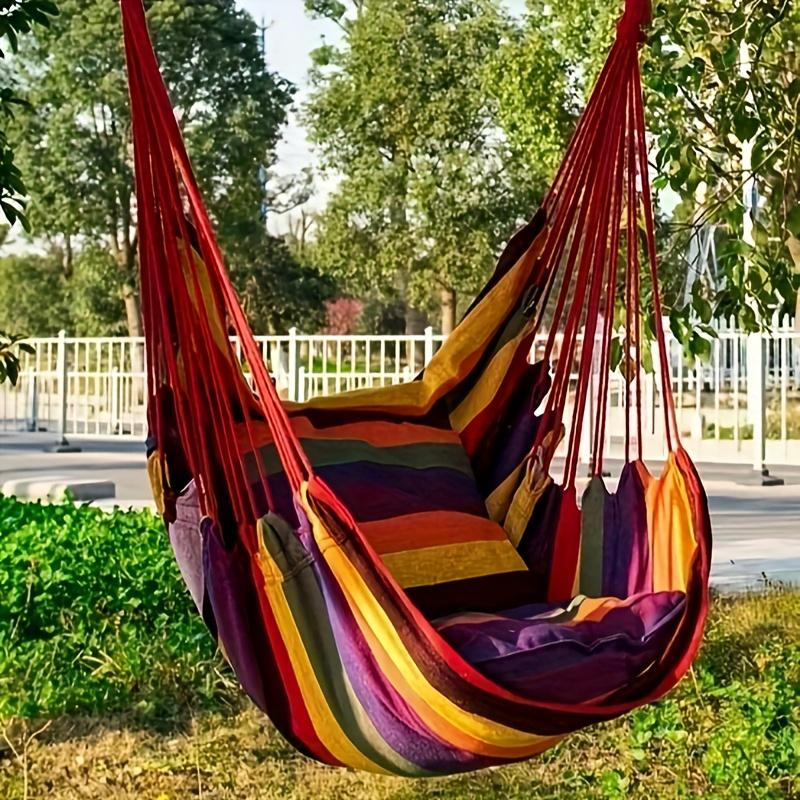 1pc Comfortable Canvas Hammock Chair with Cushion and Pillow - Durable Indoor/Outdoor Swing Seat for Garden, Patio, Camping