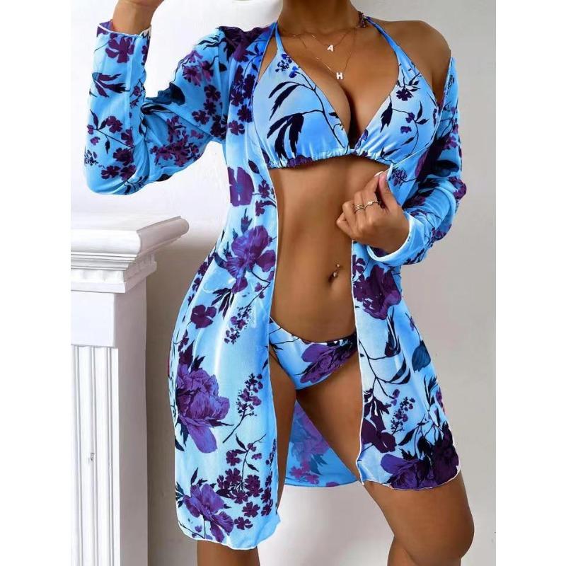 Bikini Muse Split Three-piece Digital Printing Long Sleeve Outer Coat XQ2409 High Elasticity