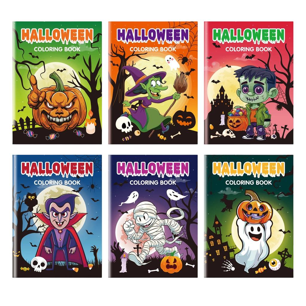 Halloween Coloring Book Set Of 6 Children's Cartoon Party Funny Pumpkin Coloring Book