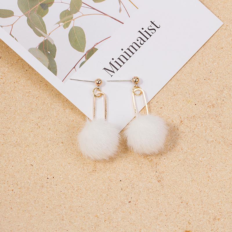 "925 Silver Needle Wool Ball Earrings: Cute Candy Color Long Earrings with Metal Splicing - Japanese & Korean Style for Autumn/Winter"