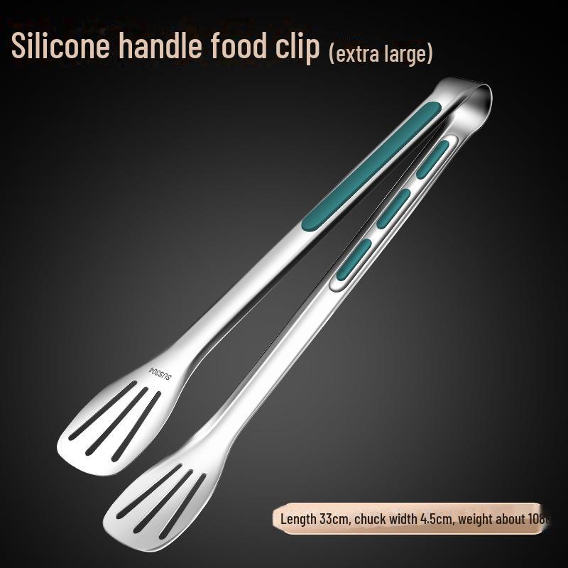 

Кухонные щипцы из нержавеющей стали с зеленой ручкой: Силикон, устойчивый к ожогам и скольжению, для барбекю и выпечки
