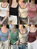 Women's Spicy Girl Square Neck, Wide-Strap Contrast Vest with Fixed Pads, Conceals Underarm Fat, Versatile Casual Top