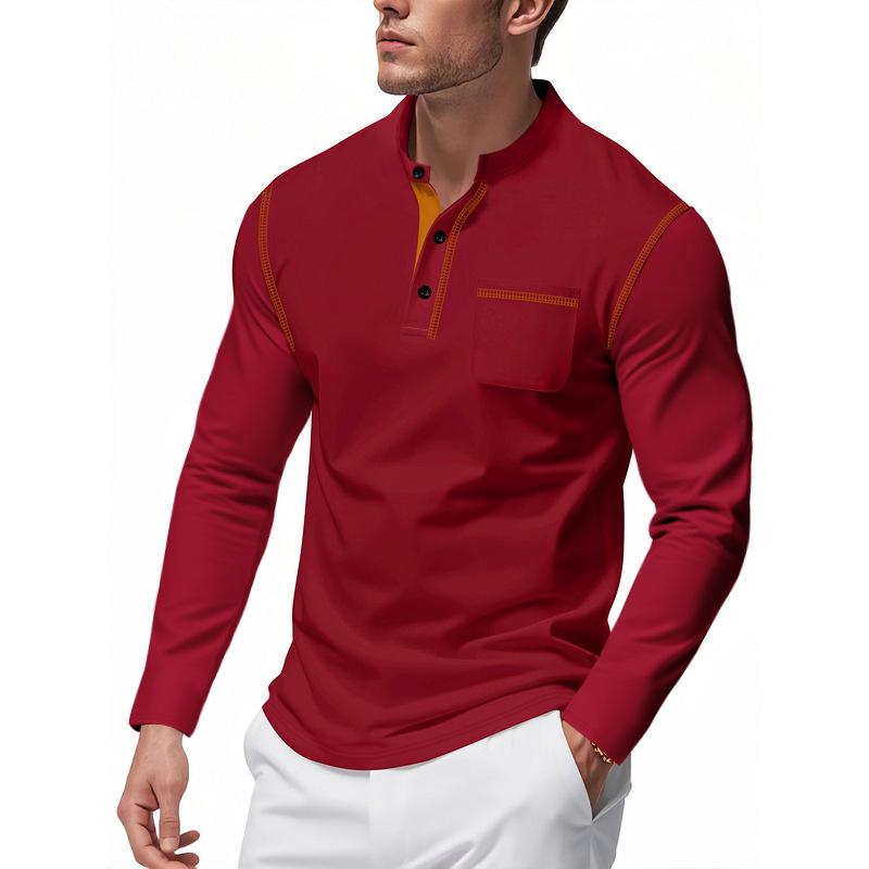 Мужская красная футболка-henley с длинным рукавом и контрастной строчкой S красный