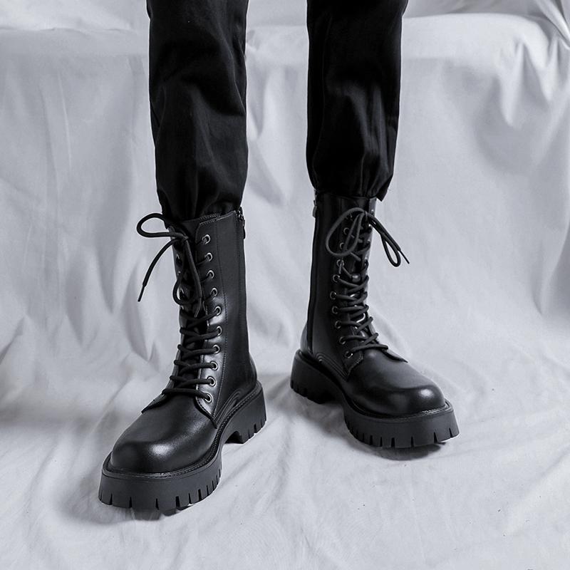 Fashion British style mens casual high motorcycle boots autumn winter shoes cowboy genuine leather boot cool long platform knight botas