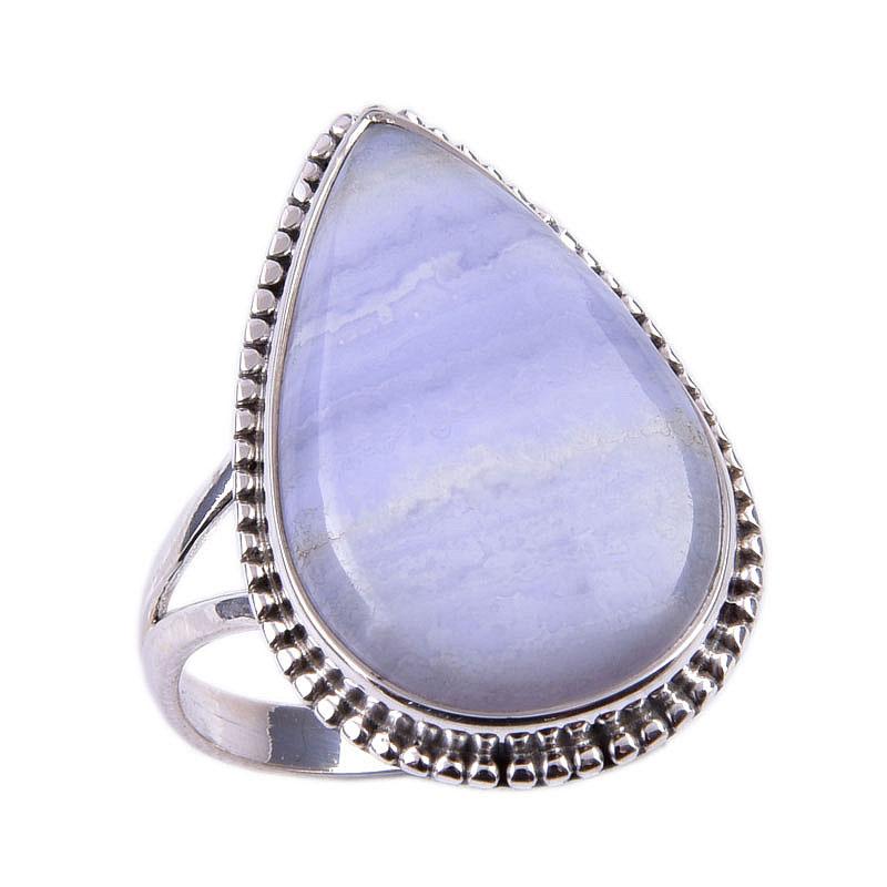 Natural Blue Lace Agate Gemstone 925 Solid Sterling Silver Gift Ring S.10 a3M27