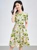 Elegant French Romantic Print Double Crepe Chiffon Dress for Women