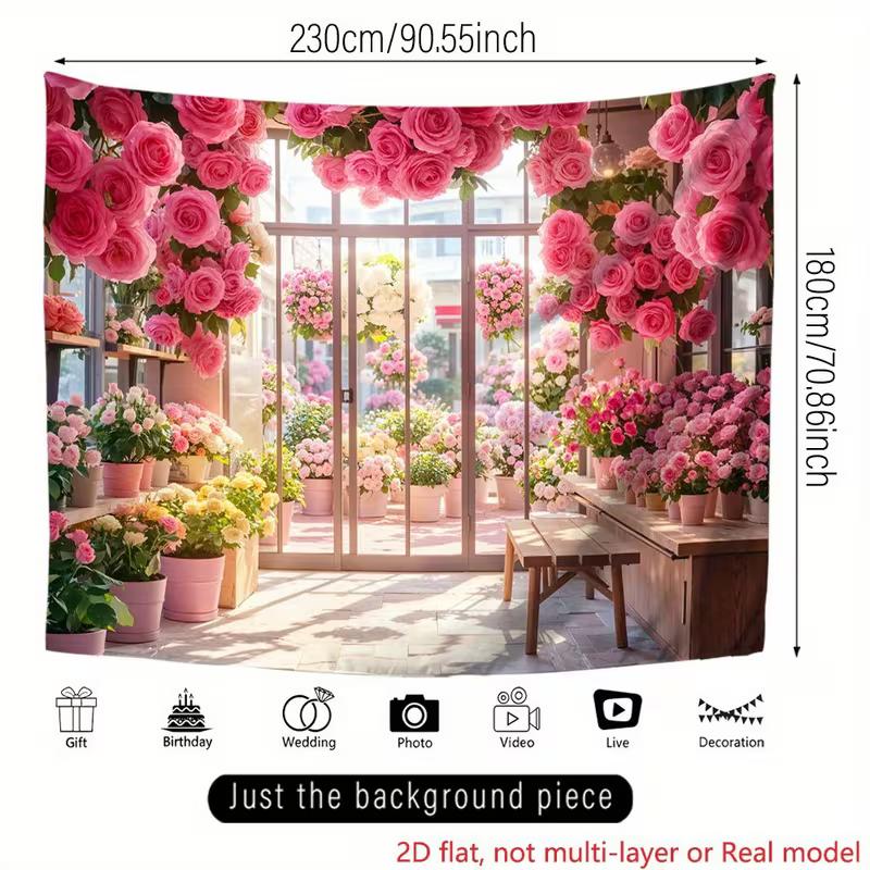 2D Pink Rose Flower Shop Backdrop Background Cloth