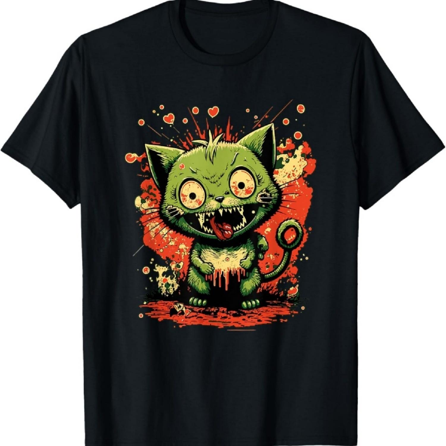 Психо-котик графический милый Хоррор кот Футболка S