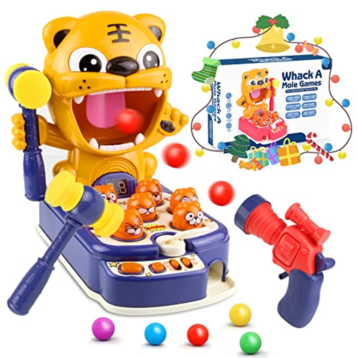 

Мини-аркадная игра, ударная игрушка, удар по кротам тигра, интерактивная игрушка, развивающее образование, идея подарка на Новый год на день рождения для детей 3, 4, 5, 6, 7, 8 лет 20*19*15cm синий