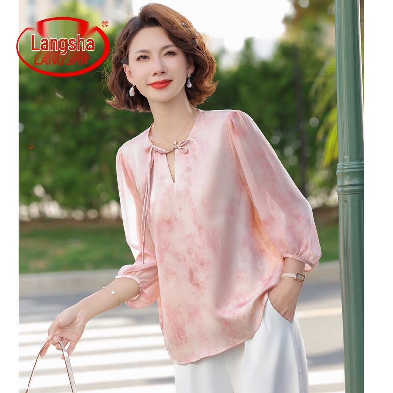 LangSha Women s New Chinese Style Floral Short-Sleeve Chiffon Top 2XL