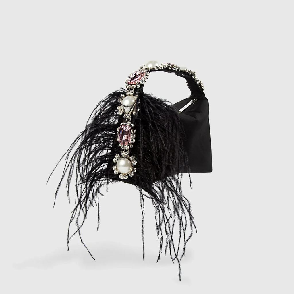 Diamonds Feather Women Handbags Luxury Pearls Party Evening Bags for Women  Designer Satin Square Clutch Wedding Purses Tote