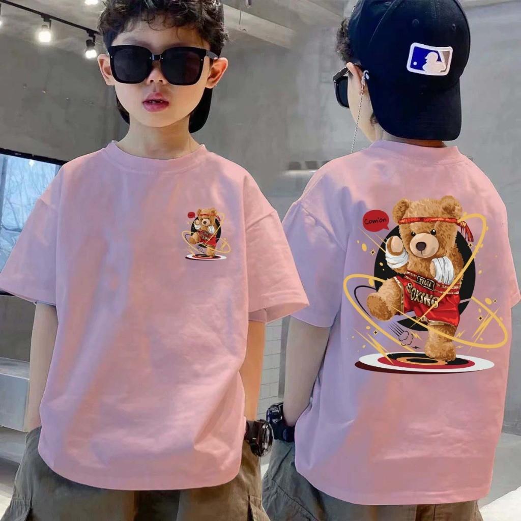 Digital printed round neck teddy bear pattern children s T-shirt 150