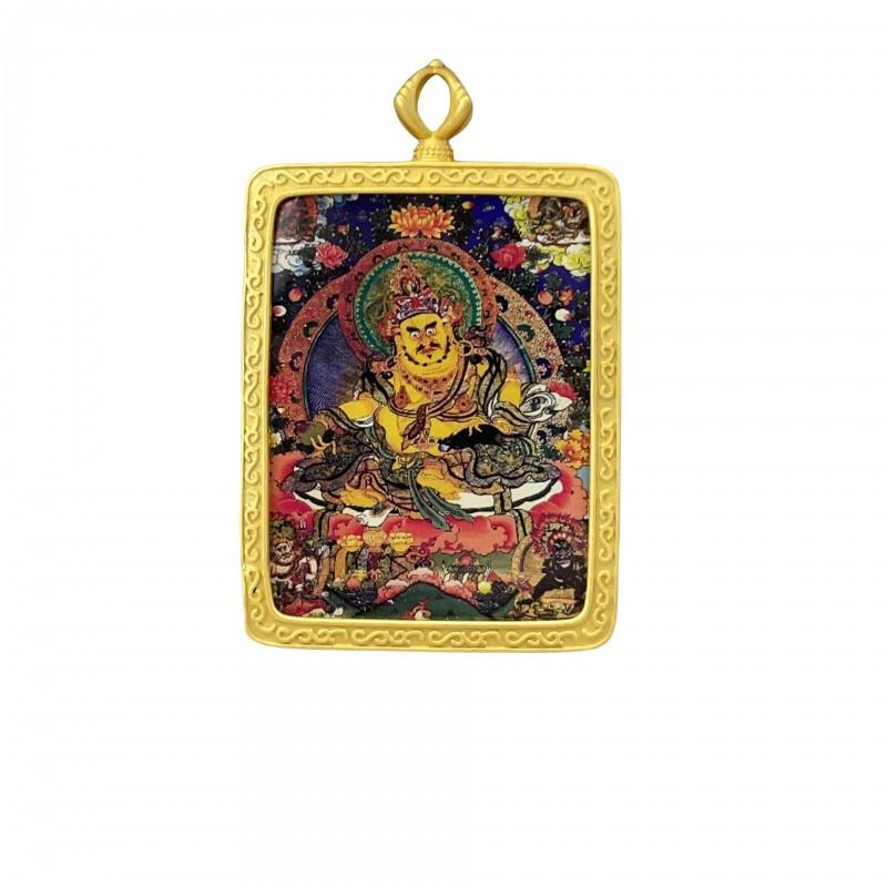 Golden Tibetan Thangka Pendant Necklace With Five Wealth Deities Charm Copper Amulet Men Women Ethnic Style