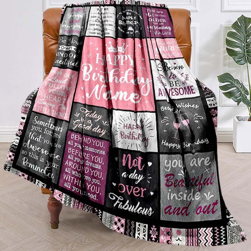 Happy Birthday Customize Your Name Blanket Warm Comfortable Soft Blanket For Chair Office Sofa Bed Sofa Office Camping Suitable For Gifting Relatives