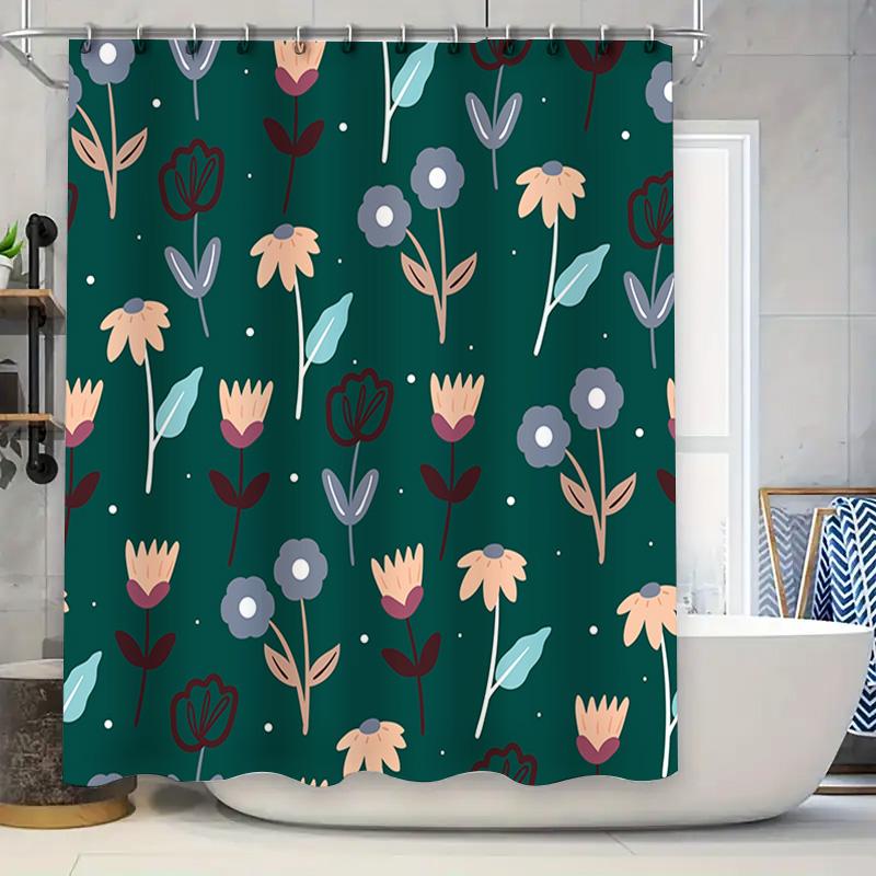 

Green Floral Shower Curtain with Bath Rug Set for Bathroom Decorations Waterproof Fabric for Kids and Adults (Size: 180x240cm) 90x180cm