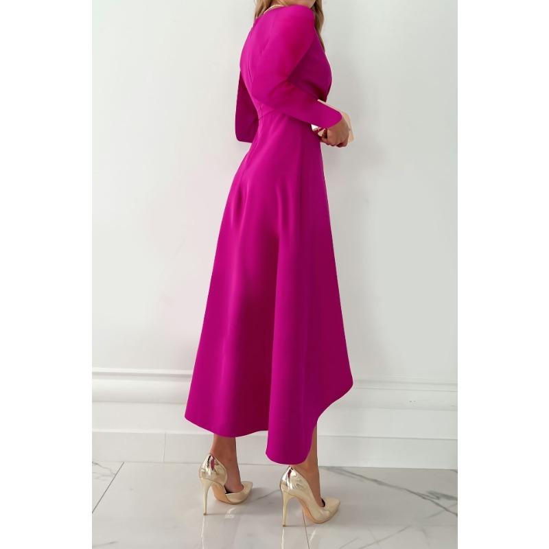 Women Autumn Winter Long Sleeve V Neck Irregular Slit Long Dress