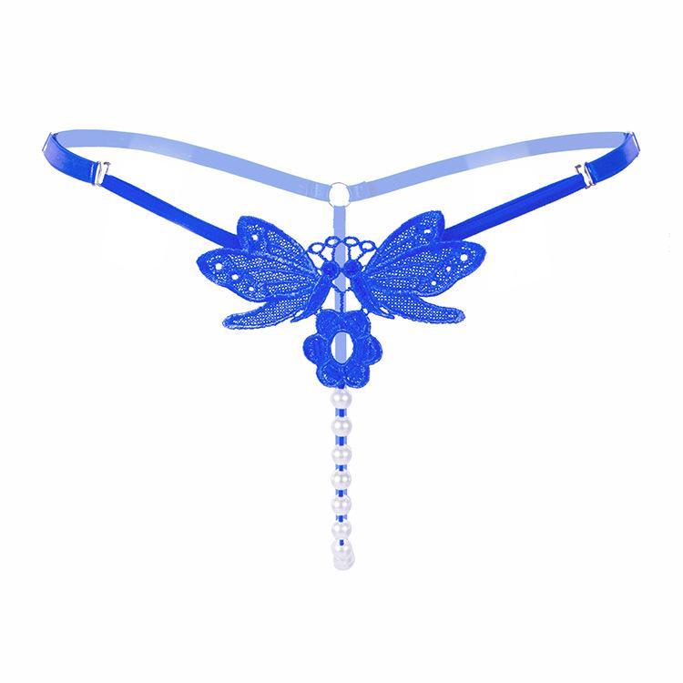 Sexy Pearl Panties Butterfly Ladies Transparent Thong Pants Low Waist Adjustable Lingerie