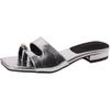 French retro versatile lightweight square head metal buckle high-end open-toed sandals women wear versatile flat-bottomed cool slippers