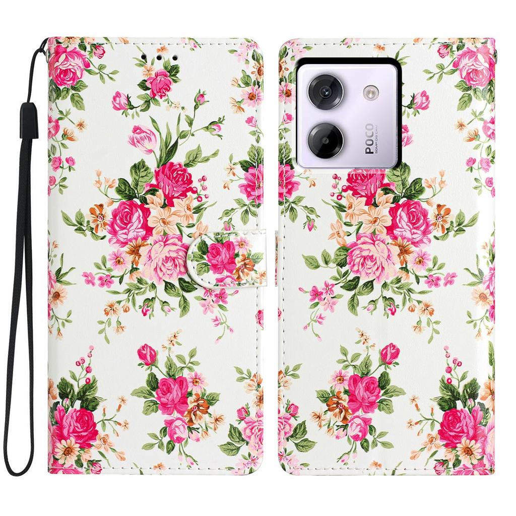 Für Xiaomi Poco M7 Pro 5G Brieftasche Hülle PU Leder Musterdruck Ständer Handyhülle mit Riemen