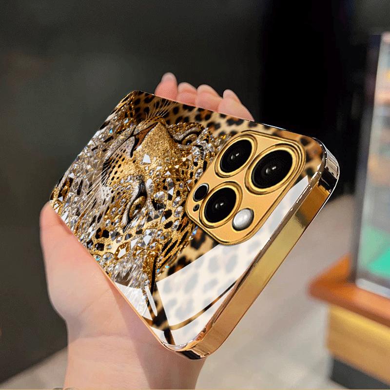 Luxury Electroplated Glass Phone Case with Tiger Head Design Suitable for iPhone 17 16 15 14 13 12 11 Pro Max Plus