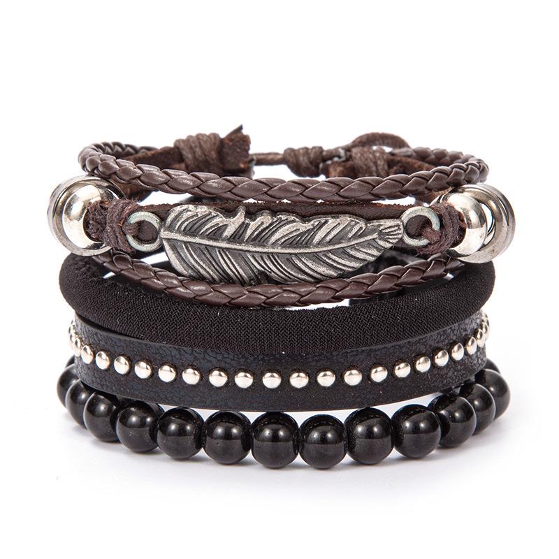 Retro Multi-layer Alloy Leather Bracelet In Ethnic Style with Waxed Rope