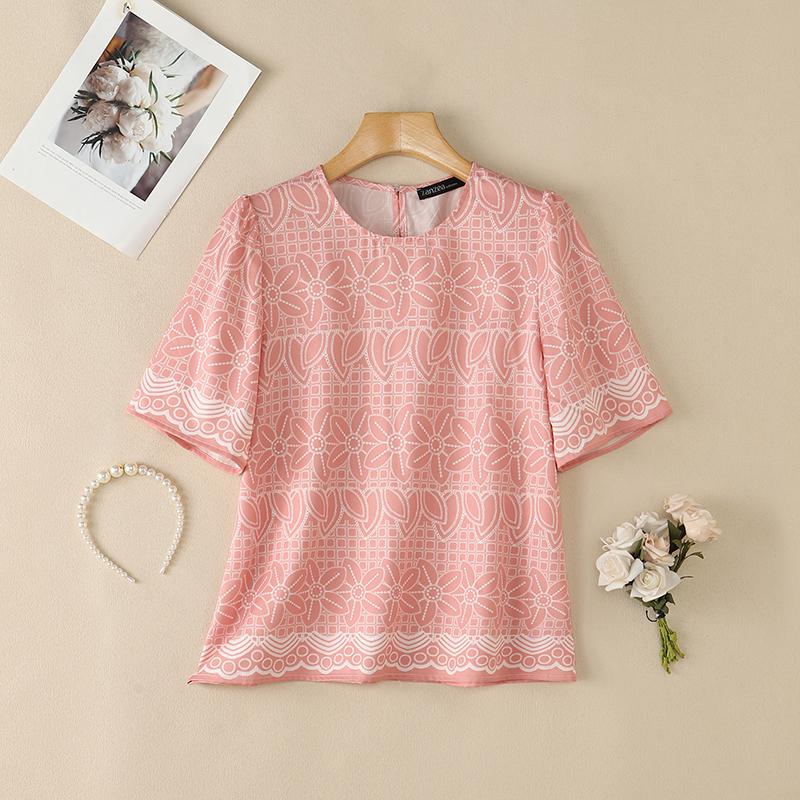 ZANZEA Bluză casual de vară pentru femei, cu imprimeu floral, gât rotund, mâneci scurte