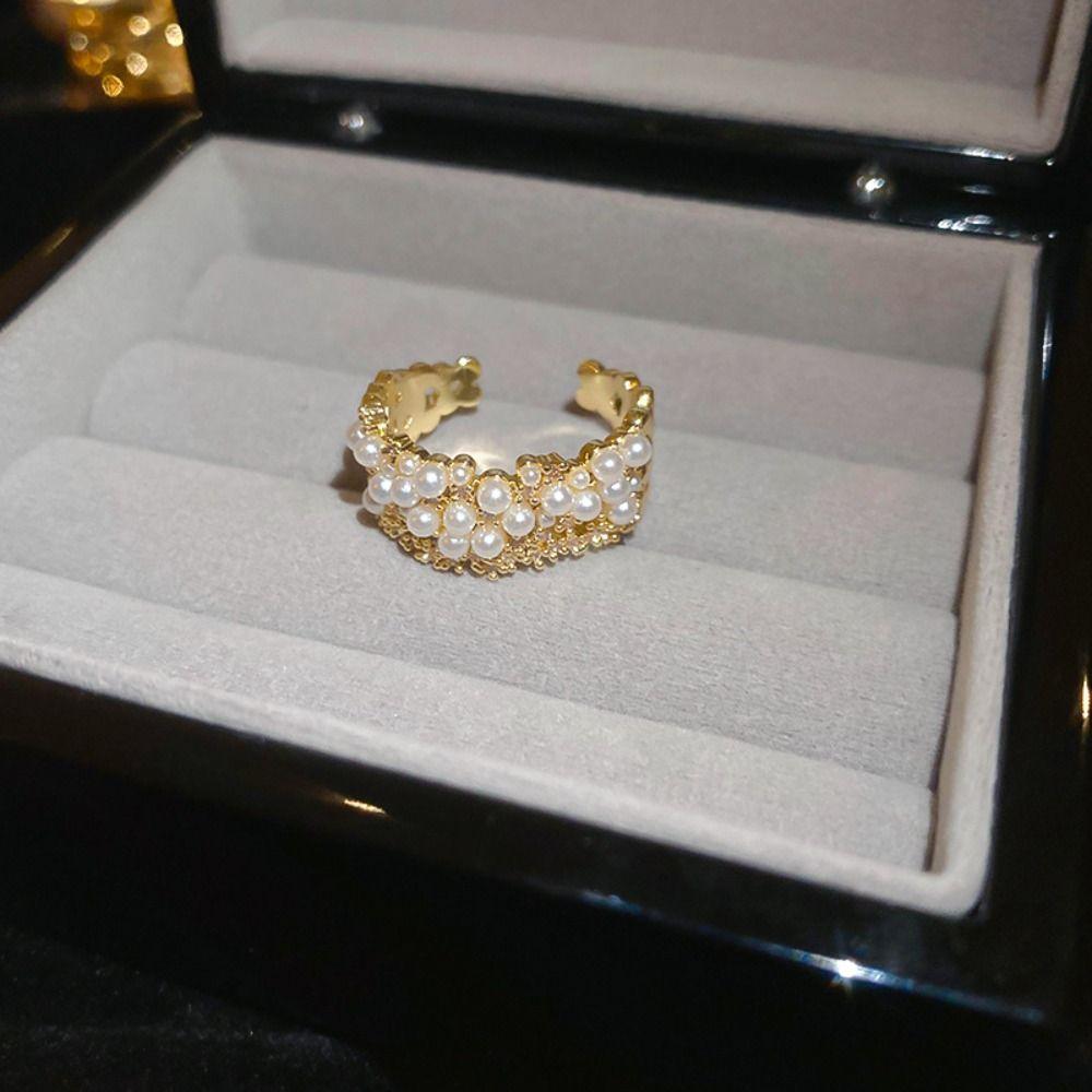 Irregular Pearl Open Ring Exquisite Metal Rings Fashion Vintage Rings  Party