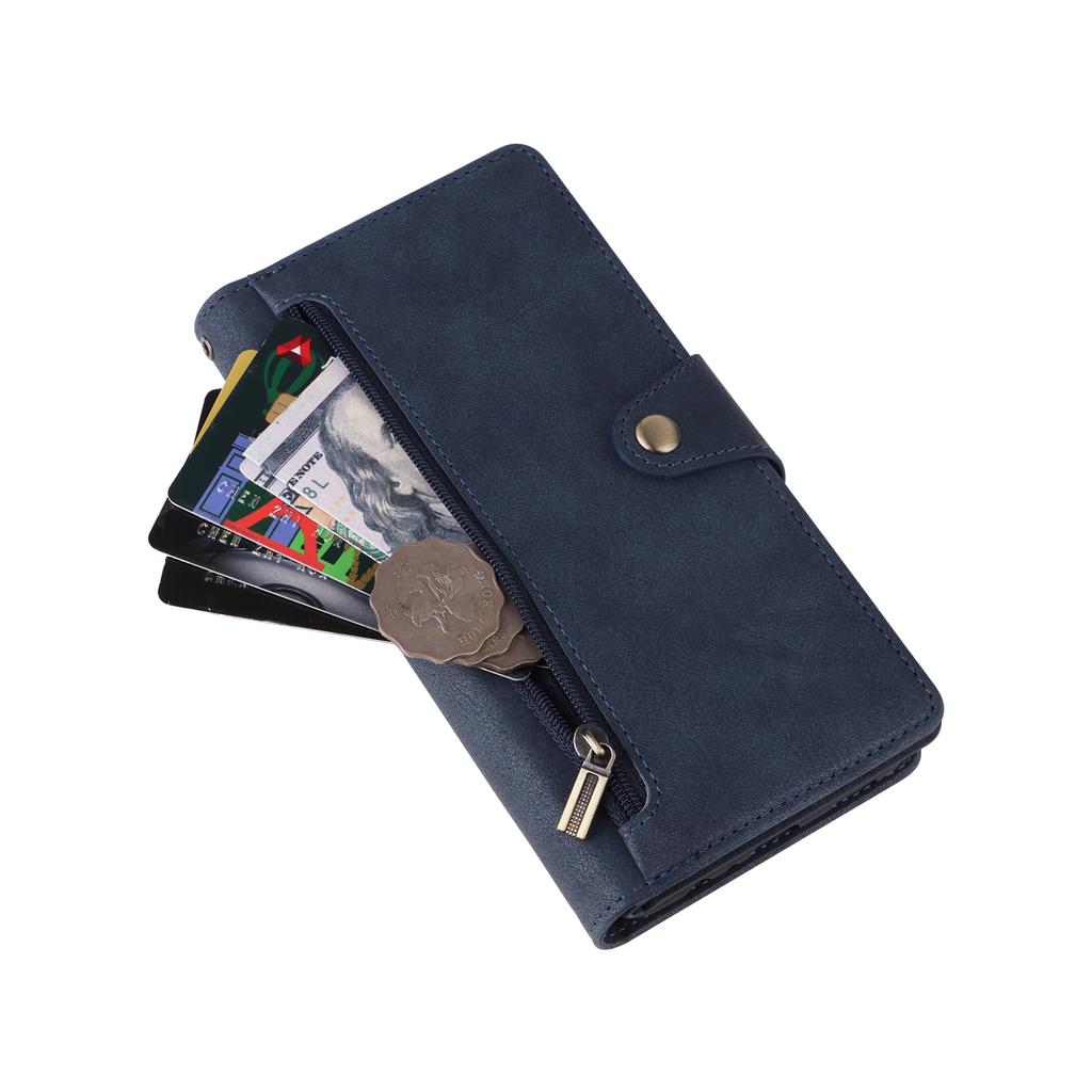 For Samsung Galaxy A26 5G Case Zipper Wallet Rivet Decor Leather Phone Cover with Wrist Strap