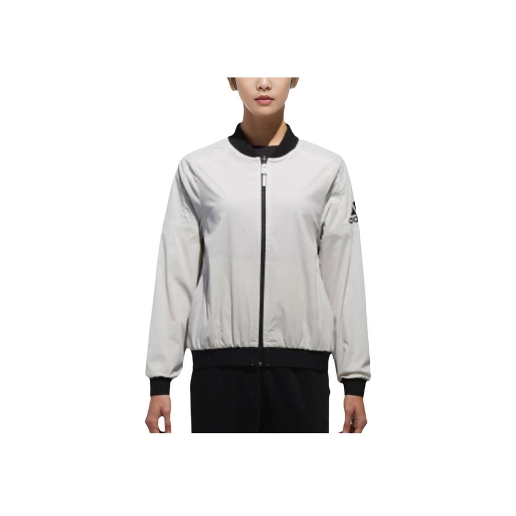adidas Reversible Logo Print Loose Fit Zip Jacket Women Jackets White CV5478