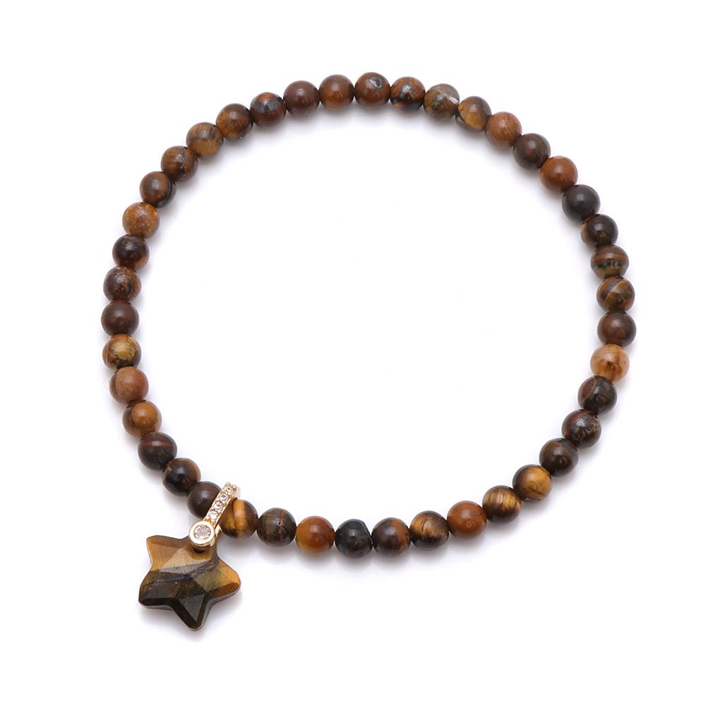 Natural Stone Bead Star-Shaped Pendant Bracelet, Suitable For Both Men And Women, Features Tiger Eye And Rose Quartz Beads, A Fashionable Accessory.