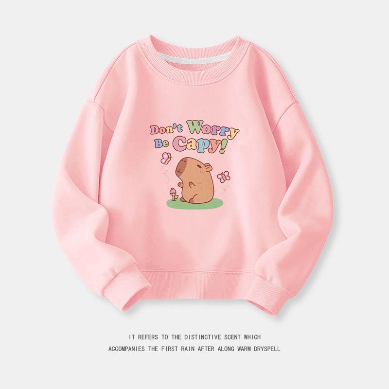 Cartoon Capybara Round Neck Sweatshirt for Boys and Girls - Spring/Autumn Long-Sleeve Shirt