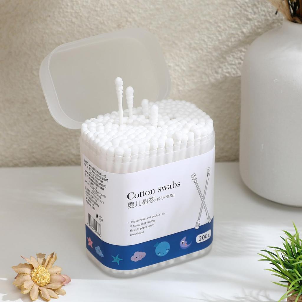 Kisangel 200 Stück Baby-Wattestäbchen Papier Doppelseitige Wattestäbchen Ohrreiniger Sicherheitswattestäbchen Reinigungsstäbchen für Ohr Nase Reinigung