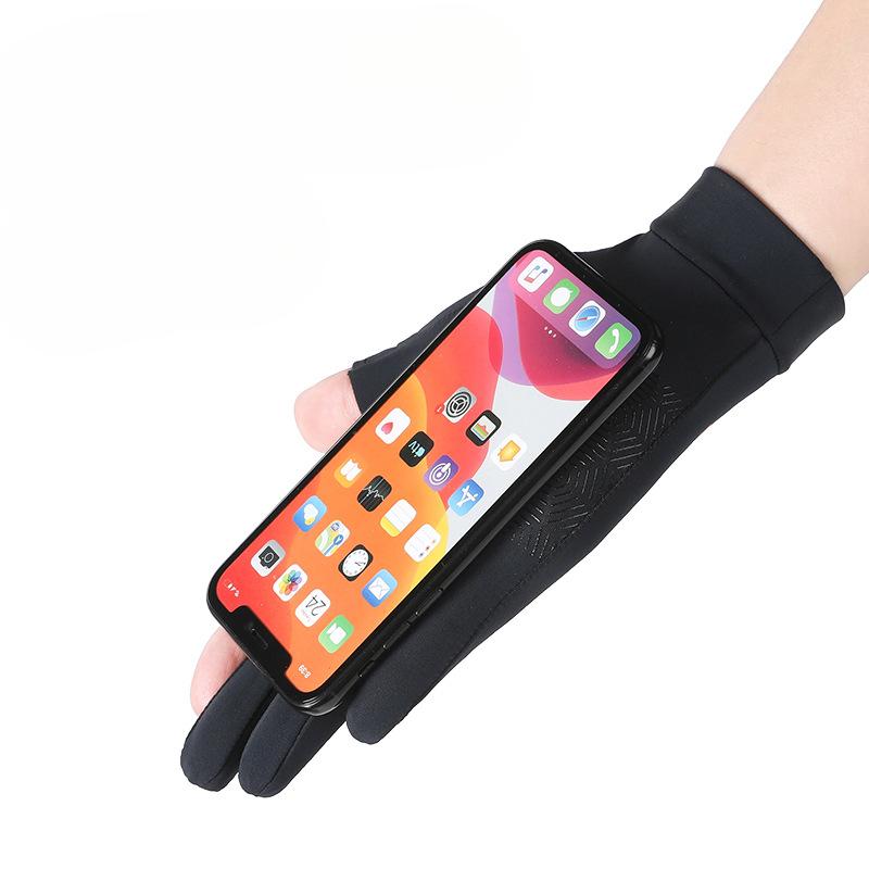 Spring and Summer Sun Protection Ice Silk Gloves Anti Ultraviolet Leakage Fingers for Men and Women Thin Style Riding Half Fingers for Anti-slip