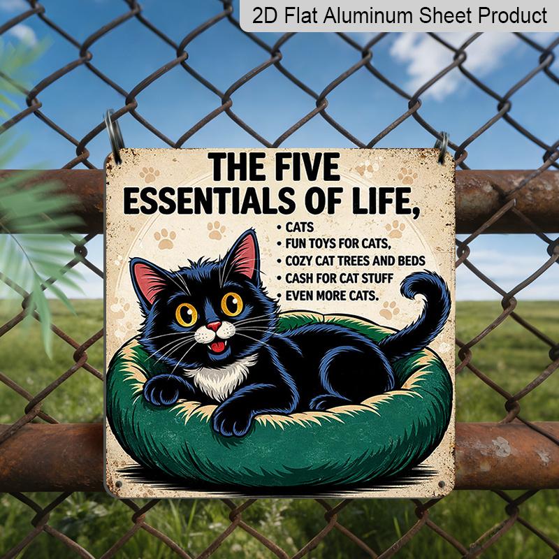 

2D Flat -1pc Vintage Aluminum Metal Sign for Outdoor Wall Decoration, Featuring A Retro Tin Style with A Humorous Cat Theme 20*20cm