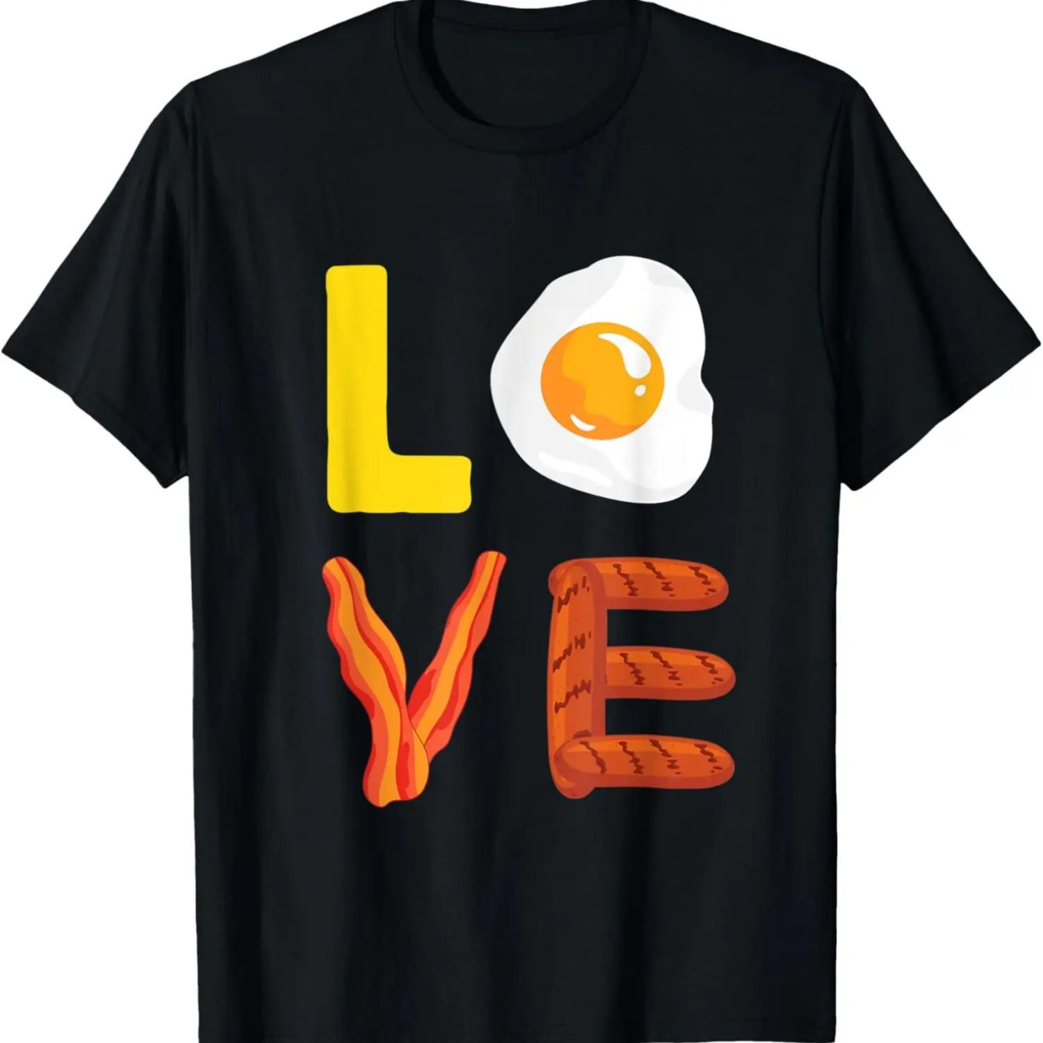 Love Breakfast Funny Bacon Sausage and Eggs T-Shirt S